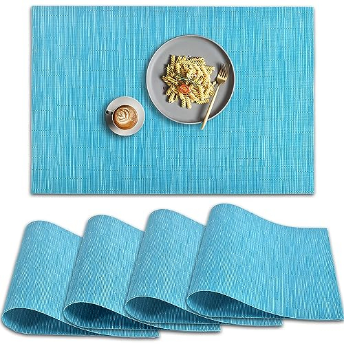 homEdge PVC-Tischsets, 4 Stück, rutschfest, hitzebeständig, waschbar, Vinyl, Blau, 45 cm x 30 cm