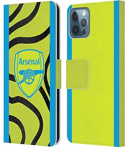Head Case Designs Officially Licensed Arsenal FC Away 2023/24 Crest Kit Leather Wallet Case Compatible With Apple iPhone 12 / iPhone 12 Pro