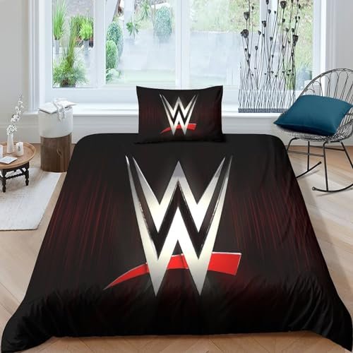 INTCHE WWE Bettdecke Set 3D Bettwäsche Bettbezug Set Microfaser Hypoallergen Bettbezüge Mit Kissenbezug Und Reißverschluss, Für Kinder Teenager Mädchen Single（135x200cm）