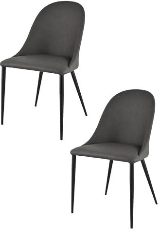 t m c s Tommychairs - 2er Set gepolsterten Stühle Jasmine für Küche und Esszimmer, mit anthrazitfarbenem Kunstleder bezogen und mattschwarzen Eisenbeinen