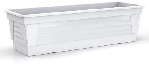 Plastard Blumenkasten 80 cm lang Farbe Weiss Pflanzkasten, Balkonkasten, Blumenkübel aus witterungsbeständigen Kunststoff für Garten und Balkon