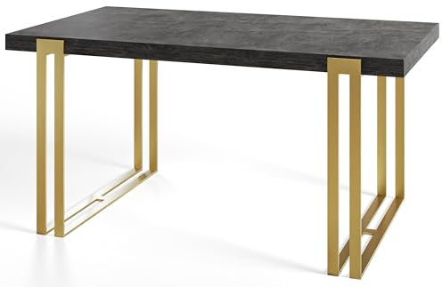 Rechteckiger Esszimmertisch ROSA, ausziehbarer Tisch, Größe: 140-240X80X77 cm, Wohnzimmertisch Farbe: Dunkelgrau, mit Metallbeinen in Farbe Gold