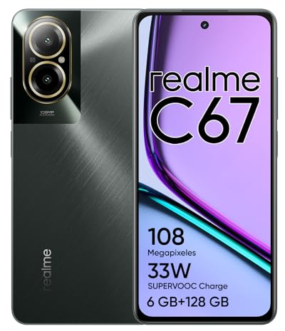 realme C67 Smartphone 4G, 6+128GB, Fotocamera da 108MP con Zoom 3X In-Sensor, Processore Snapdragon 685 6nm, Ultra sottile con uno spessore di 7,59 mm, Batteria massiva da 5000 mAh, Black Rock