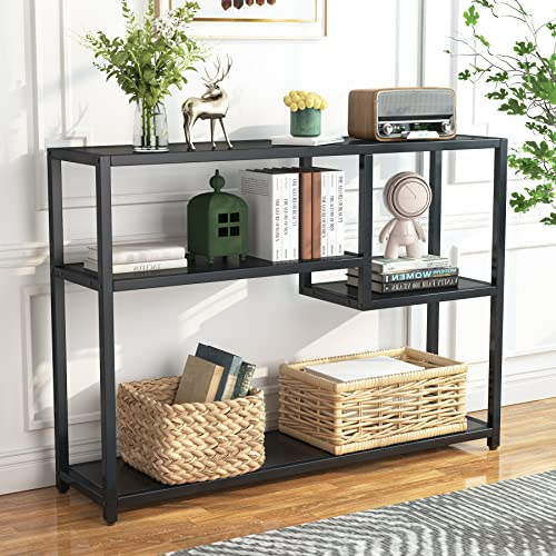 Tribesigns Mesa consola pequeña de color negro con estantes, 108 cm, mesa auxiliar vintage detrás de mesa de centro para salón, entrada, pasillo, vestíbulo, soporte de TV