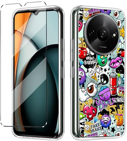 Cover Compatible with Xiaomi Redmi A3 Case with 1 Pack Tempered Glass Screen Protector Phone Case for Xiaomi Redmi A3,Soft TPU Slim Fit Shockproof Anti-Scratch Phone Cover-XS40