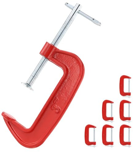 JAPCHET 6 PCS 3 Inch Metal C Clamps, Red Jaw Opening 77 mm G Clamp, Screw G Clamps for Assembly, Fastening