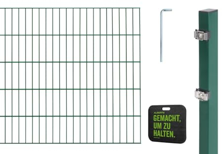 Alberts 691493 Doppelstabmattenzaun Zaun-Komplettset mit Kniekissen | verschiedene Längen und Höhen | grün | Höhe 160 cm | Länge 10 m