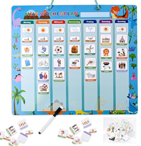 Poudya® Wochenplaner Kinder - Montessori Magnettafel Kinder, Kalender Kinder, Idealer Wochenplaner, Tagesplan Kinder Routine & Lernspiele ad Kinder ab 3 Jahren, auf Deutsch