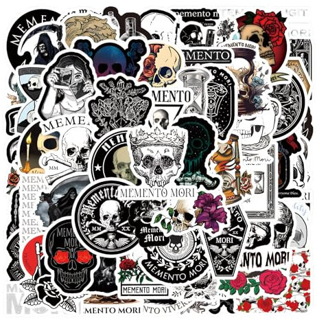 64 Stück Memento Mori Aufkleber, Vinyl, wasserdichte Aufkleber, für Wasserflaschen, Skateboards, Laptops, Tagebücher, Handys, Sammelalben, Kinder, Jugendliche, Erwachsene, Stoßstangengeschenke