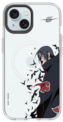 RhinoShield Clear Case kompatibel mit MagSafe für [iPhone 15]|Überragende Magnetstärke, Vergilbungsresistenz, Kristallklar, optimaler Schutz - Schwarz Kamera-Ring [Naruto/Itachi]