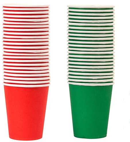 NAUZE 50Pieces Paper Cups Christmas Red Green Party Cups Drinking Cups Picnic Party Cups for Kids Adult Birthday Weddings Birthday