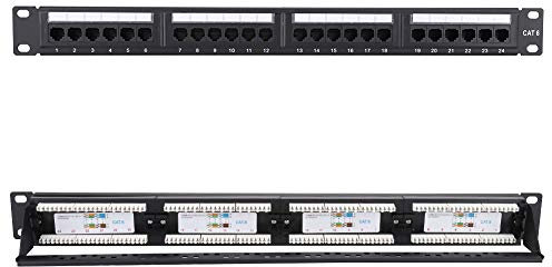Gearwell Panneau de brassage de câbles CAT 6 à 24 ports, panneau de brassage de données montable à 24 ports plaqué or Support de câble réseau CAT6 CAT-6 haute vitesse pour câblage à