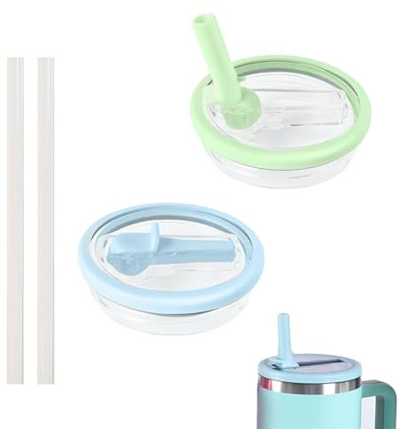 2 Pack Flip Straw Lid for 40oz Tumbler - Dustproof Leakproof Cup Lid Replacement (Green and Blue)