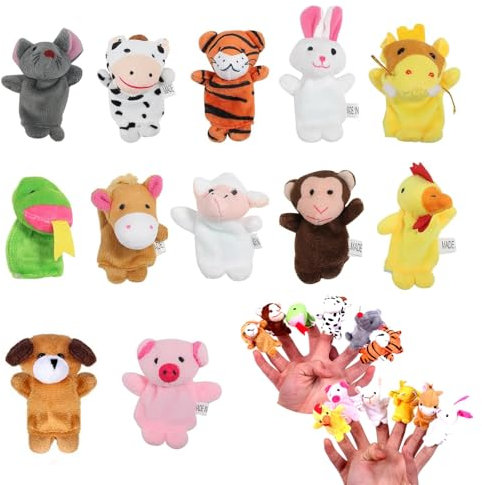 12 Pcs Animal Finger Puppets Set, Mini Plush Animal Hand Puppets for Babies & Kids, Baby StoryTime Playtime, Novelty Toys Gift