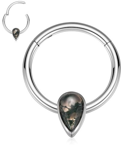 hengkaixuan Knorpelohrring Helix-Piercing Ohrring aus Chirurgenstahl Septum-Schmuck 16G Septum-Ring Silber Nasenring Scharnier-Segment-Klicker-Ring Conch Tragus Rook Piercing-Schmuck 8 mm mit Achat