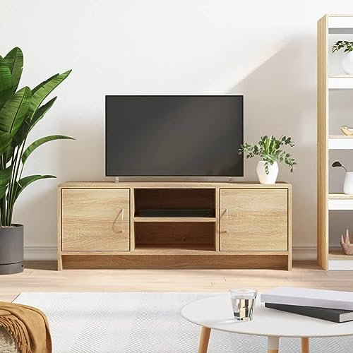 puraday Mobile TV per soggiorno, in legno di quercia Sonoma, 102 x 30 x 37,5 cm, per camera da letto, stile stereo, pratico armadietto per TV, con porta