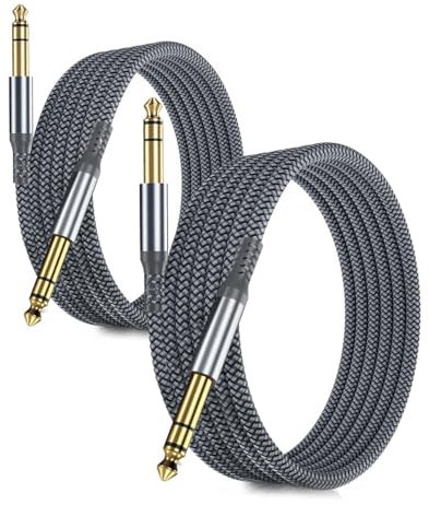 RUXELY 6.35mm TRS Instrument Cable 2M 2-Pack,Straight 1/4 Inch Male Jack Stereo Audio Interconnect Cord,6.35 Balanced Lead Line for Electric Guitar,Bass,Keyboard,Mixer,Amplifier,Amp,Speaker,Equalizer