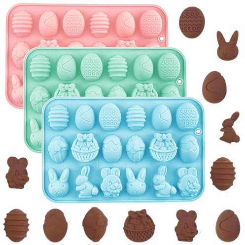 Bipl 3 Stück Ostern Silikon Schokoladenformen, Ostereier Hase Silikonform, Korbformen, Ostereier Backform, Ostern Backform Kuchenform, für Machen Schokolade, Kuchen, Kekse, Seife