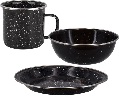 3 Piece Enamel Camping Dinnerware Set – Includes Plate, Bowl and Mug – Lightweight & Durable for Hiking, Picnics, Travel & Outdoor Dining