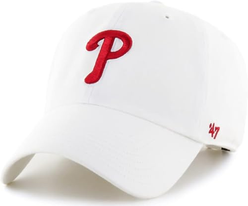 47 MLB White Team Color Primary Logo Clean Up Adjustable Strap Hat Cap, Adult One Size Fits All, Philadelphia Phillies, One size