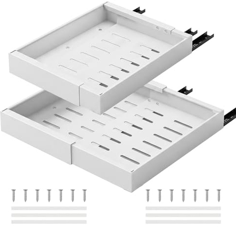 Ausziehbare Schubladen, Vielseitiger Teleskopschublade Küchen Organizer | Verstellbare Breite 32–52 cm, Tiefe: 42 cm