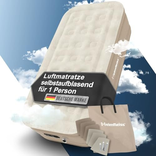 Heimfleiss® Luftmatratze selbstaufblasend 1 Person | Premium Luftbett 100x200 cm | Schnell Aufblasbare Matratze ideal nutzbar als Gästebett & Camping Bett | Selbstaufblasbare Gästematratze mit Pumpe