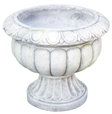 Darthome Stone Grey Fluted Urn Planter 32x27x32cm Cement Fibrestone Garden Round Natural Antique Pot