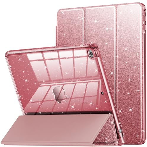 INFILAND Custodia per iPad 6a/5a generazione 9.7 pollici 2018/2017, iPad Air 2/Air 1a graziosa custodia protettiva trasparente glitterata per bambini, ragazze, donne, con portamatite (oro rosa)