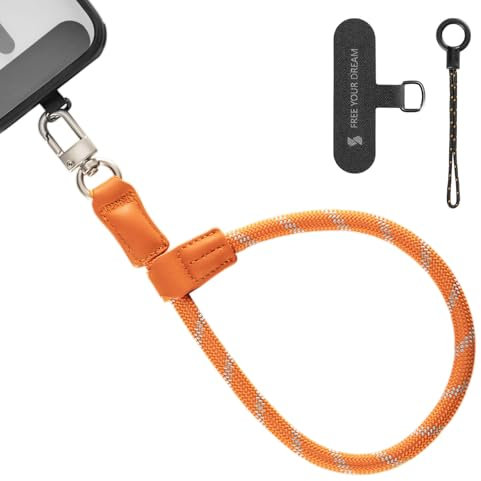 SMALLRIG Adjustable Phone Wrist Strap, 38cm Leather & Nylon Wrist Strap for Smartphones with Built-in Hook for Keys & Accessories, for iPhone, for Samsung, Orange - 5302