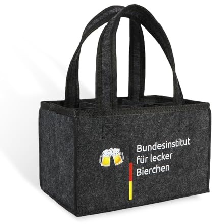 Komoke Bundesinstitut für Leckerbierchen Flaschenträger - Wiederverwendbare Männerhandtasche für 6 Bierflaschen, Robuster Flaschenkorb mit Griff & Trennwänden, Ideal für Party & Picknick