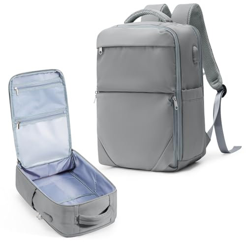 livbote Zaino Sottovuoto Viaggio con pompa, Zaino da Viaggio Aereo Bagaglio a Mano Ryanair 40x20x30 Zaini sottovuoto Airbag Borsa da Cabina per Donna Uomo -Grigio