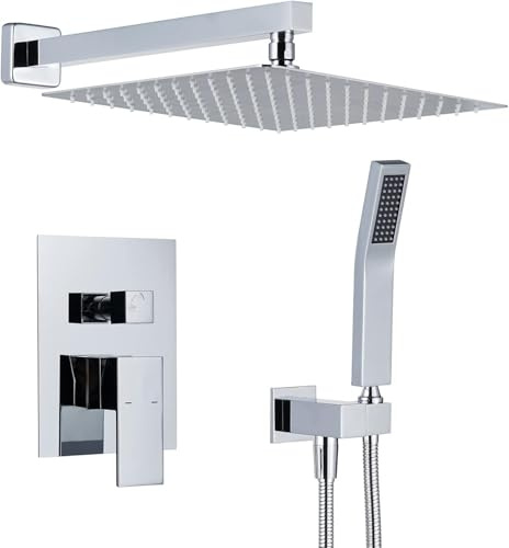 Regenduschsystem 12 Zoll Duschkombinationsset Gebürstetes Gold Wandarmatur Badarmaturen Mit Regenduschkopf Und Handbrause, Chrome