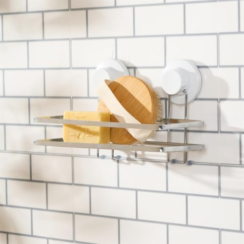 OHS Shower Caddy Bathroom Storage Shelf Suction Shower Caddy No Drilling Rustproof Metal Bathroom Shelf Removable Kitchen Storage Basket Holder for Shampoo Toiletries, Silver