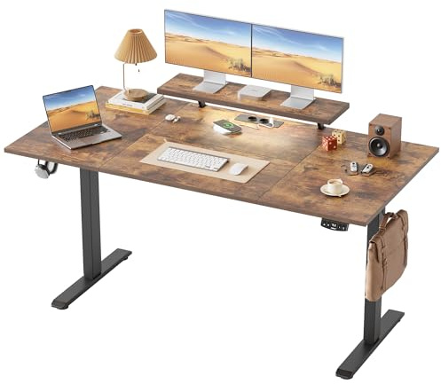 Klicelor Electric Standing Desk, Led & Plug, Movable Monitorstand, 160x80 | 72-116cm Height, Standing desk with 2 Memory Buttons, Sit Stand Computer Desk for Home Office, 4 pcs Desktops, Brown