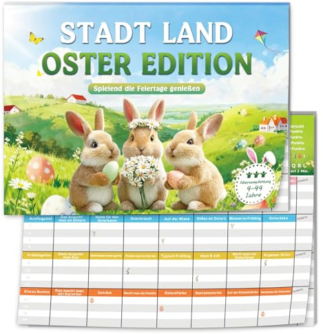 Stadt Land Oster Spiele Kartenspiel, Kleinigkeit Ostergeschenke für Erwachsene Männer Frauen Teenager Freundin Kollegen, Kleine Ostern Geschenke für Kinder Junge Mädchen ab 9 10 11 12 13 14 Jahre