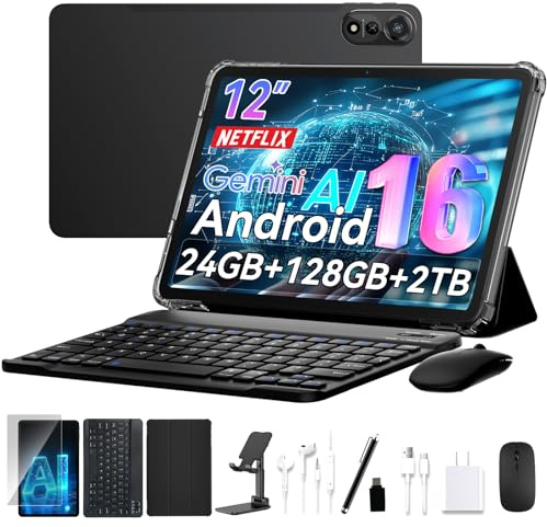 Nexall N90 Android 16 Tablet, 12 inch Tablet 2K FHD+, Android Tablet with Keyboard, 5G WiFi, 24GB+128GB/2TB, Face ID, 9000 mAh, 4 Years Warranty, Widevine L1, OTG, 1217-BOX, Case&Pen