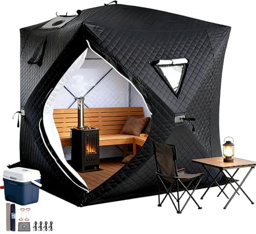 KPOUYYDS Tenda da Pesca Portatile per 3-5 Persone, Tenda Sauna Portatile per Esterni con Borsa per Il Trasporto, Tenda Portatile isolata per Pesca sul Ghiaccio, Tenda Sauna Black-2.1m