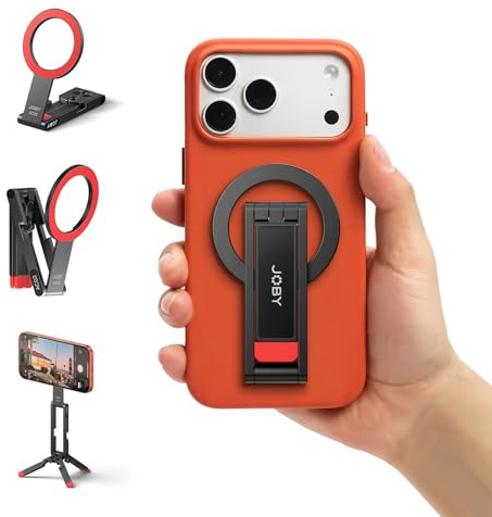 JOBY AC02 Magnetic Phone Tripod Stand | Aluminium Mini Pocket Tripod, N52 Strong Magnet, Quick Mount, Black, for iPhone 17 16 15 14 13 12 Series