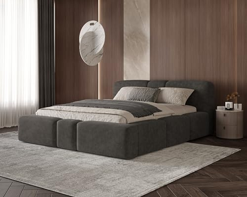 Chilly. Polsterbett Monte - Bett 180x200 cm- Bettkasten und Stauraum - Doppelbett mit Stabilem Metallrahmen - Weicher Perfect Harmony-Stoff - Anthrazit