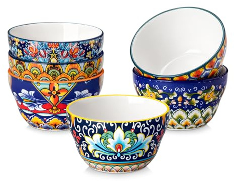 vancasso SIMI Lot de 6 Petits Bols en Porcelaine 240ml - Bols à Dessert et à Soupe - Vaisselle Colorée Style Bohême - Unique Design Multicolore - Passe au Micro-ondes et Lave-vaisselle