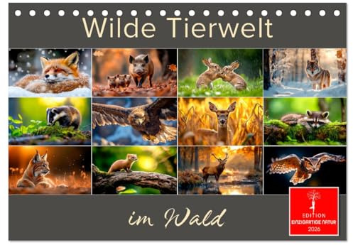 Wilde Tierwelt im Wald (Tischkalender 2026 DIN A5 quer), CALVENDO Monatskalender: Scheue Waldbewohner gekonnt in Szene gesetzt. (CALVENDO Tiere)