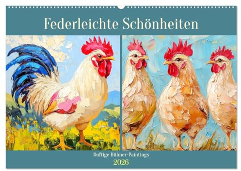 Federleichte Schönheiten. Duftige Hühner-Paintings (Wandkalender 2026 DIN A2 quer), CALVENDO Monatskalender: Charmantes und buntes Federvieh im Ölgemälde-Stil (CALVENDO Tiere)