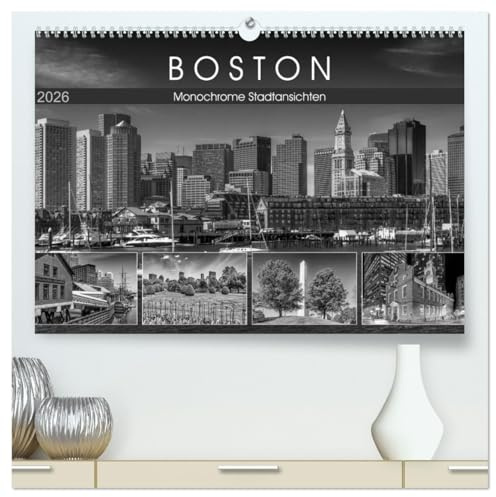 BOSTON Monochrome Stadtansichten (hochwertiger Premium Wandkalender 2026 DIN A2 quer), Kunstdruck in Hochglanz: Historische und urbane Impressionen (CALVENDO Orte)