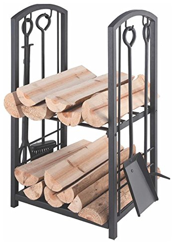 Lienbacher Holzkorb mit Kaminbesteck MÜNSTER Korb Besteck Kaminzubehör Kamin Ofen
