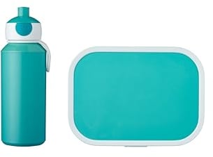 Mepal Pausenset Campus Türkis – Trinkflasche und Brotdose mit Bento-Einsatz – ideal für Schule und Freizeit – spülmaschinenfest, ABS, 0 mm, 2, 400 ml + 4 butterbroten