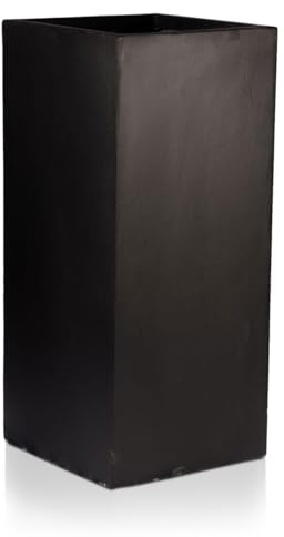 IDEALIST Small 50cm Tall Garden Planter | Black Reinforced Stone Tall Square Planter with Drainage Holes L21 W21 H50.5 cm, 11 litres