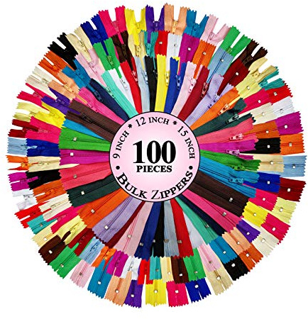 KGS Bulk Nylon Zippers for Sewing Crafts | Variety Pack | 20 Assorted Colors | 3 Different Sizes | 100 Pieces per Pack | 9+12+15 Inches