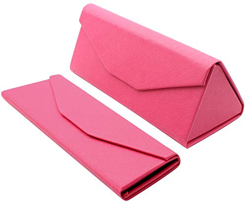 TBOC Étui Pliable pour Lunettes - Boîte [Rose Fuchsia] Rigide [Triangulaire] avec [Fermeture Magnétique] Doublure Intérieur Lunettes Soleil Vue Lecture Femme Homme Enfant Voiture Mode Design Fashion