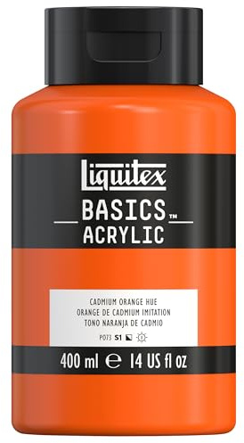 Liquitex Basics 4640720 Acrylic Paint, Mono-pigmented Artist Pigments, Lightfast, Medium Viscosity, Archive Quality, Silky Gloss Finish, 400 ml Pot, Cadmium Orange Colour