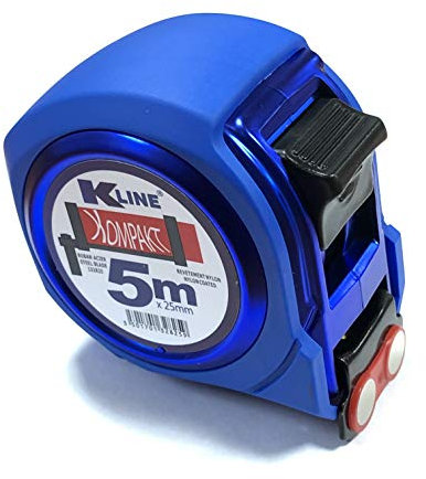 KELI - Mètre Ruban Compact magnétique Professionnel, bi-matière, Rigidité maximum 2,2m de tenu, Quadruple accroche, Ruban Extra Large de 25mm (5 Mètres x 25mm)